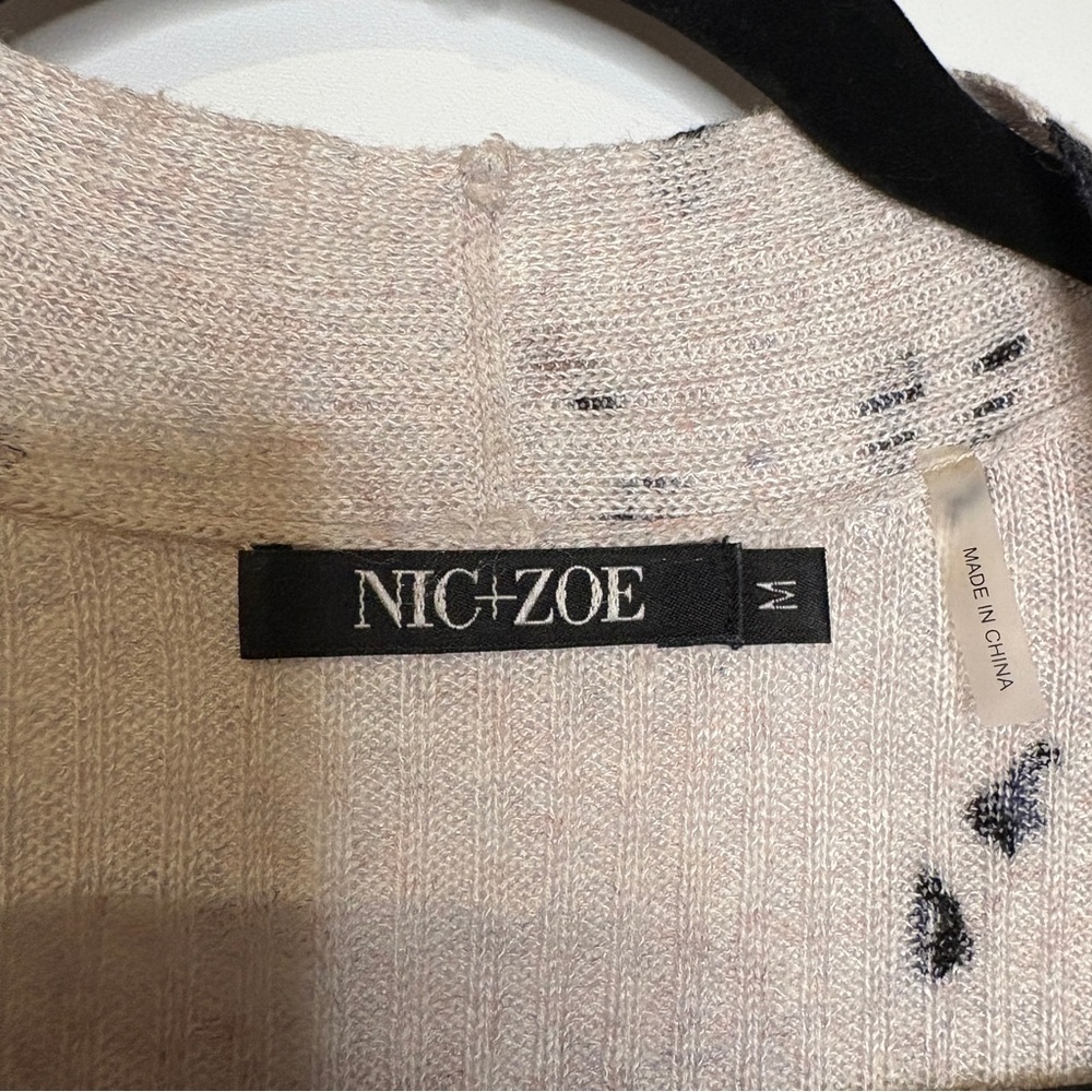 Nic+Zoe Leopard Print Linen Blend Duster Cardigan Size Medium Oatmeal & Black - Picture 7 of 8